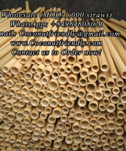 Natural Bamboo Straws Wholesale Price: US $0.15 – 0.34 /straw Place of Origin Vietnam MOQ 1,000 pieces Logo/Name Print logo is Available Usage Restaurant, party, home, hotel, etc.. Supply Ability: 200,000 straws per Month Port: Noi Bai Air Port and Hai Phong Sea Port Payment Terms: L/C at sight,T/T, Bank Tranfer, PayPal Production: within 5-10 days Delivery Delivery: By Air: 4-6 days & By Sea: 25-30 days Email us for Wholesale Coconutfriendly@gmail.com Click Here WhatsApp/Viber: +84964608021