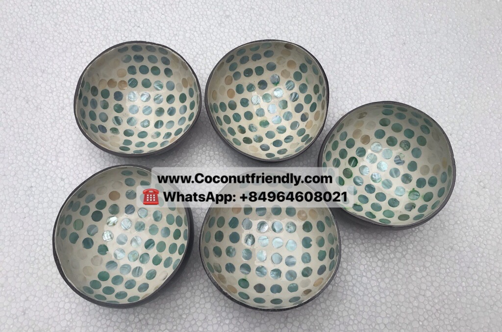 Vietnam lacquered mother of pearl coconut shell bowl