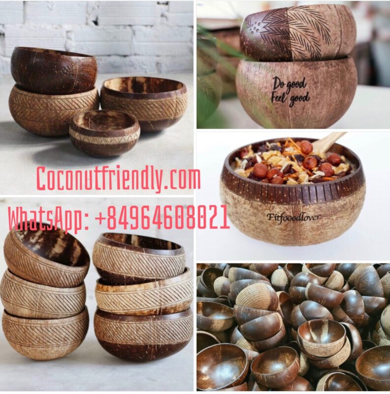 Engraved Jumbo Size Coconut Bowls Handmade Eco Friendly Vietnam