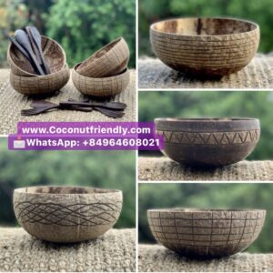 Combo Set Coconut Shell Bowl, Coconut Shell Spoon from Vietnam
