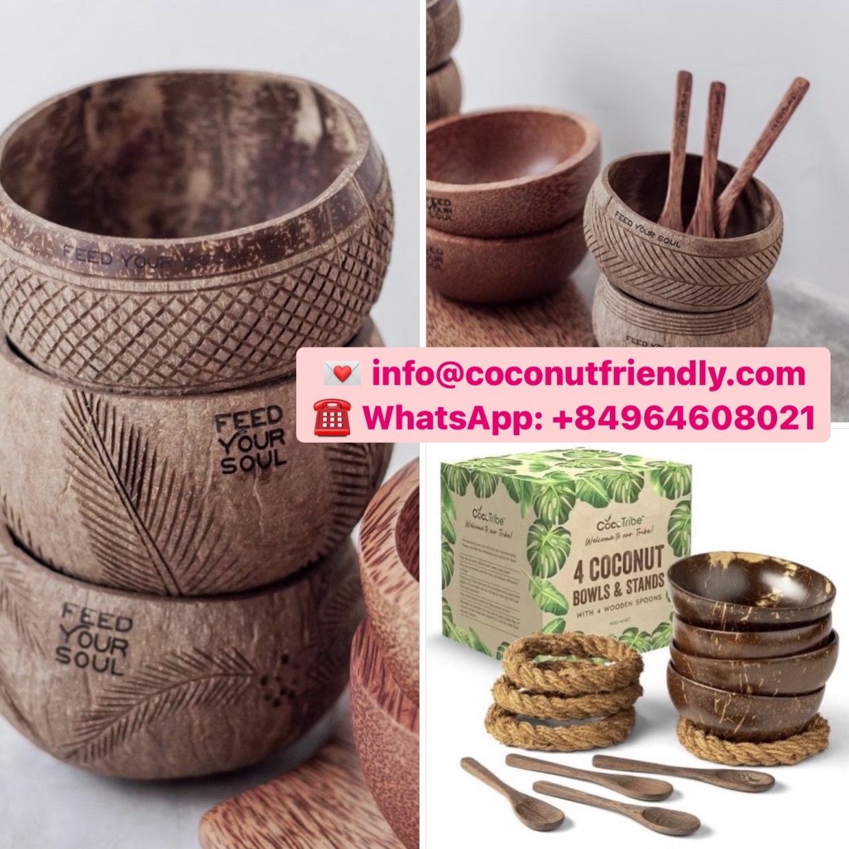 Manufacturer Wholesale vietnam Hand Design Carved coconut bowls (CF_561 : CF_579)