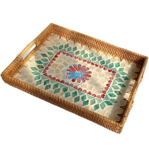 Elegant Mother Of Pearl Rattan Tray Gran Canaria Resorts Trade - TCRMT 8743C