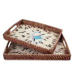 Sophisticated Mother Of Pearl Rattan Tray Tenerife Hotels Trade - TCRMT 8742C