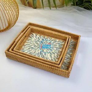Sculpted Mother Of Pearl Rattan Tray Gran Canaria Interior - TCRMT 8740C